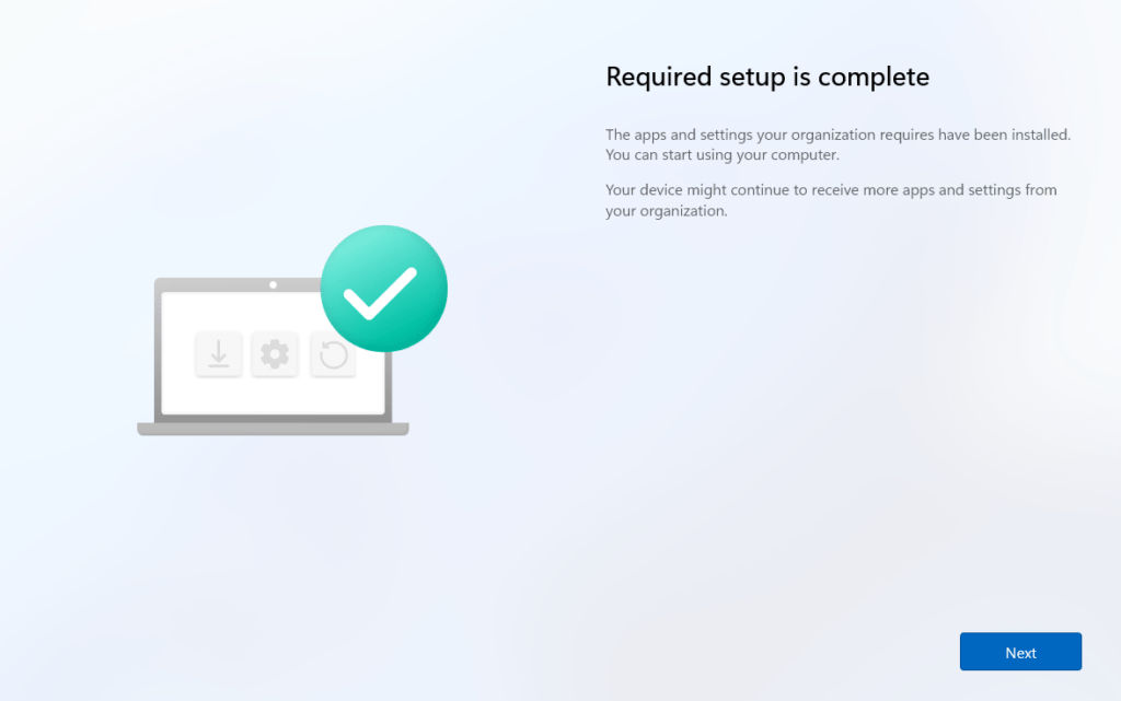 A screenshot of a Windows device undergoing out-of-box-experience and following the APV2 process.