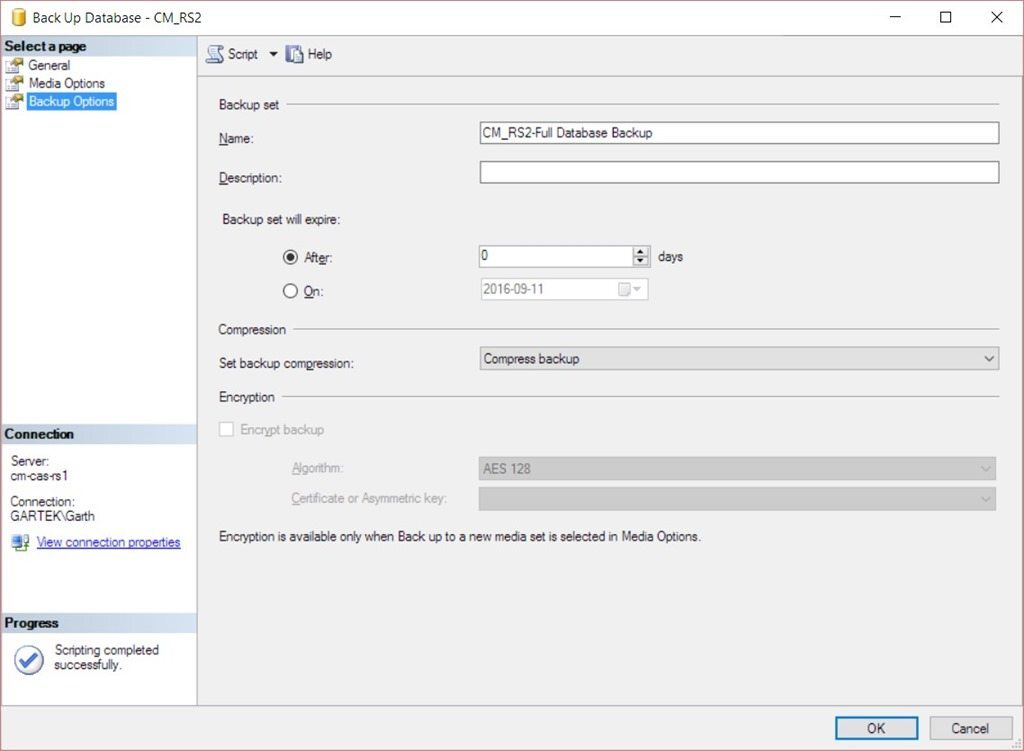 How to Backup Your ConfigMgr Database Using SQL Server-Step 9