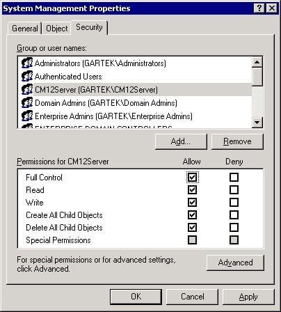 How to Set AD Security Rights for the System Management Container-Security Tab How to Set AD Security Rights for the System Management Container-Security Tab