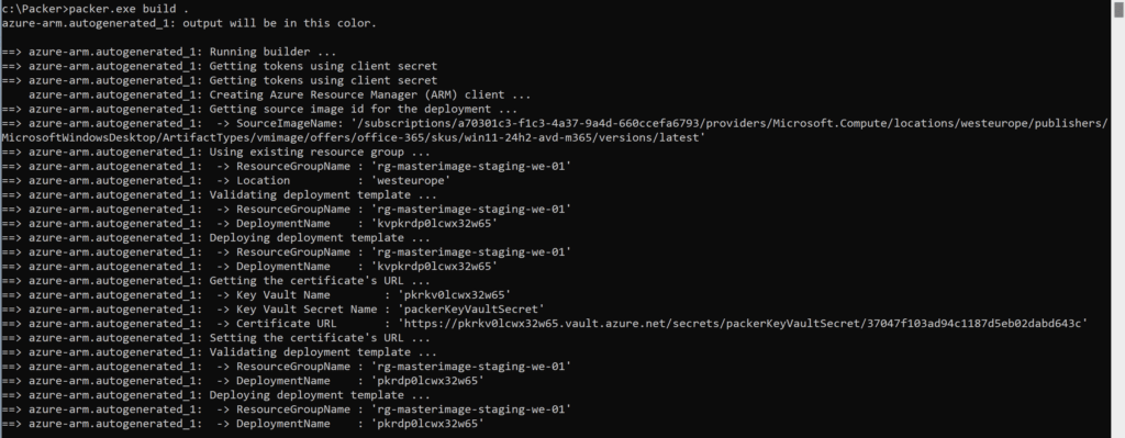Golden Image for AVD with Packer and Application Workspace: Packer command
