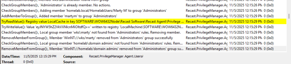 Privileged Access - Recast Agent Log