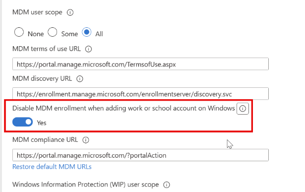 Block Personal Device Enrollment - Windows Enrollment Settings