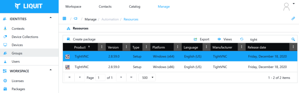 Remote Control within Application Workspace - deliver both the TightVNC Server and the TightVNC Viewer to selected endpoints.