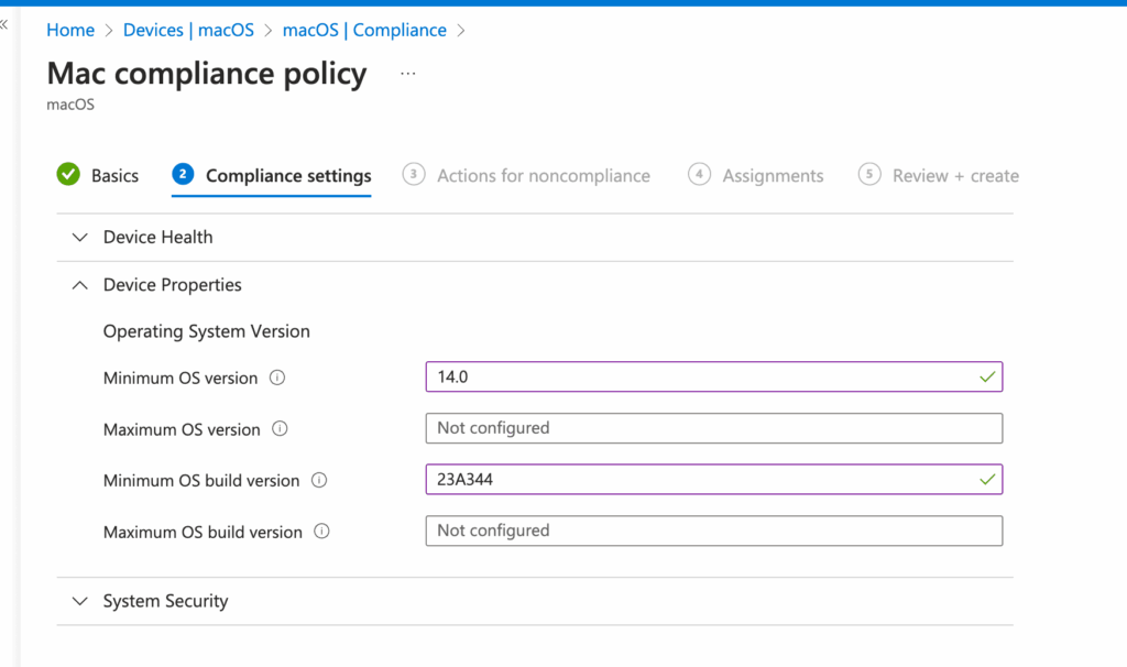 Device Compliance Policy for macOS - device properties