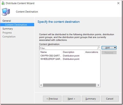 Configuration Manager Deployment Test 2-Distribute Content Wizard-Content Destination Configuration Manager Deployment Test 2-Distribute Content Wizard-Content Destination