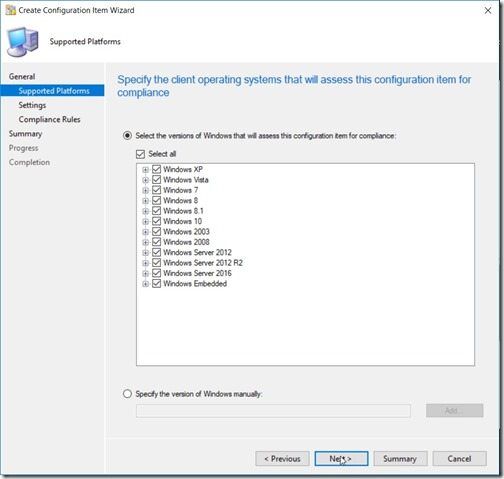 Configuration Item - Supported Platforms