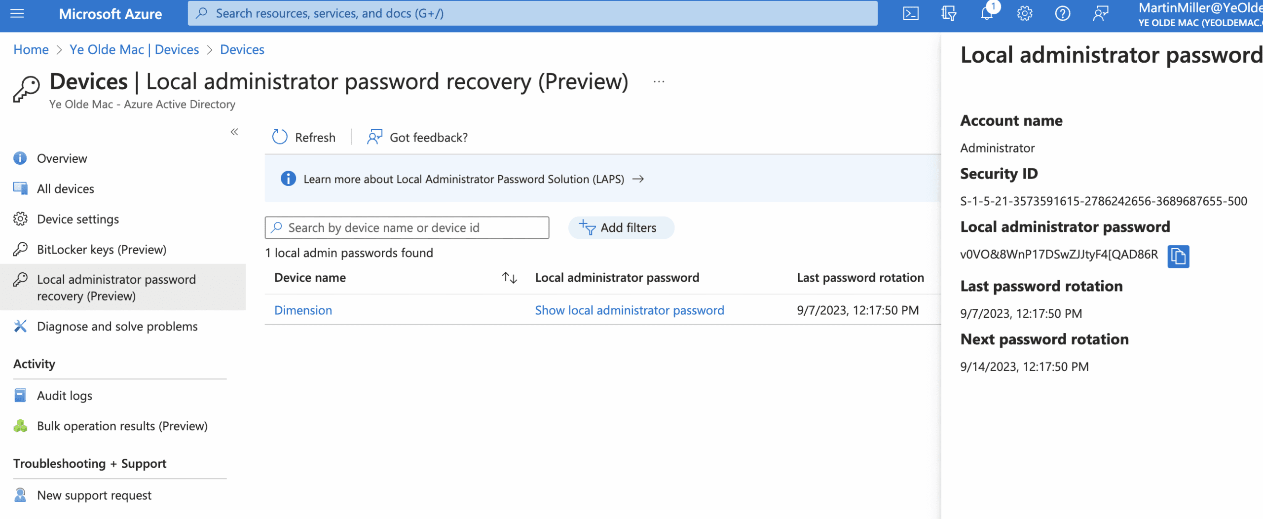 Windows LAPS in Entra ID - local admin password recovery