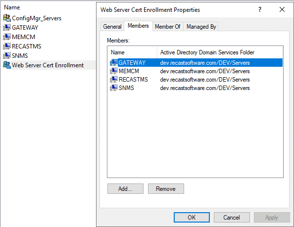 Web Server Cert Enrollment Properties