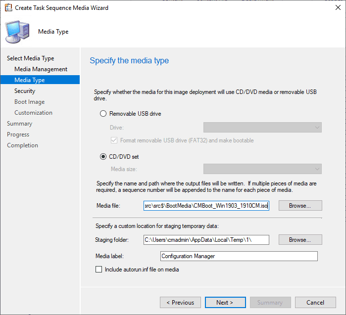 Create Task sequence Media Wizard