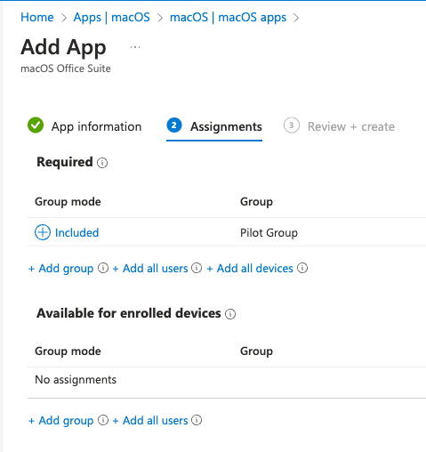 Deploy Microsoft 365 Apps to macOS Devices with Intune - App assignments