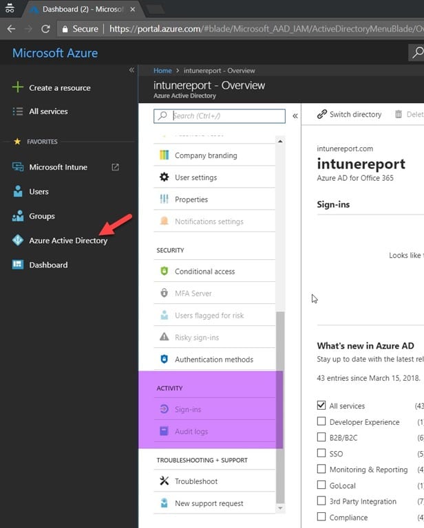 Remove Intune - Activity Section Remove Intune - Activity Section