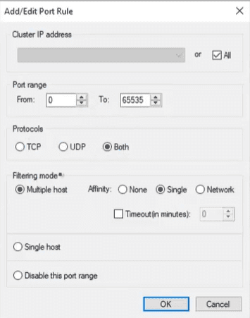 Network Load Balancing - add edit port rule