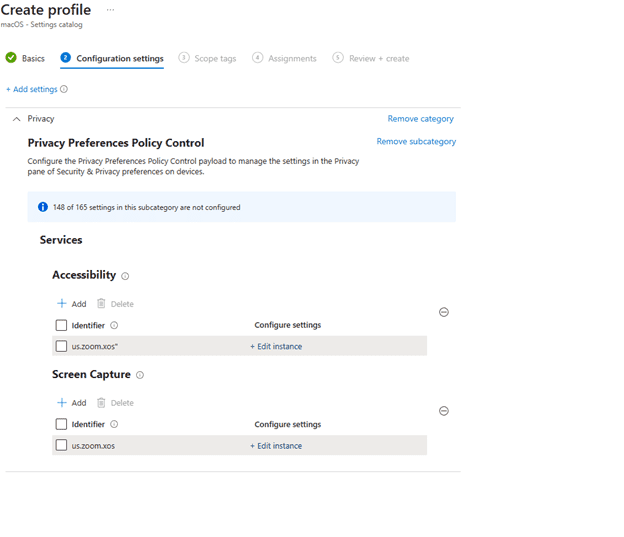 Configuration settings