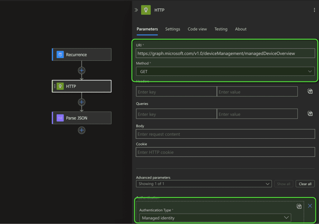 Azure Logic Apps - define the action