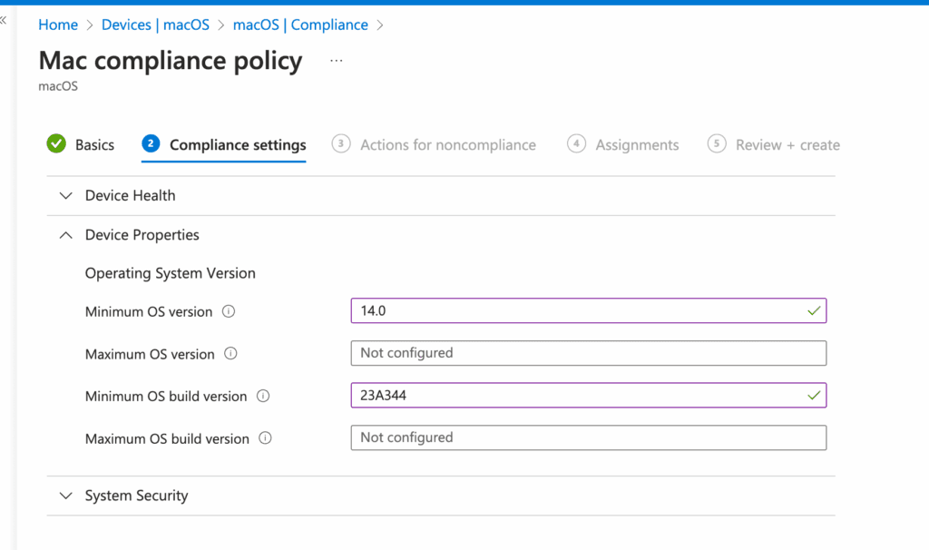 Device Compliance Policy for macOS - device properties