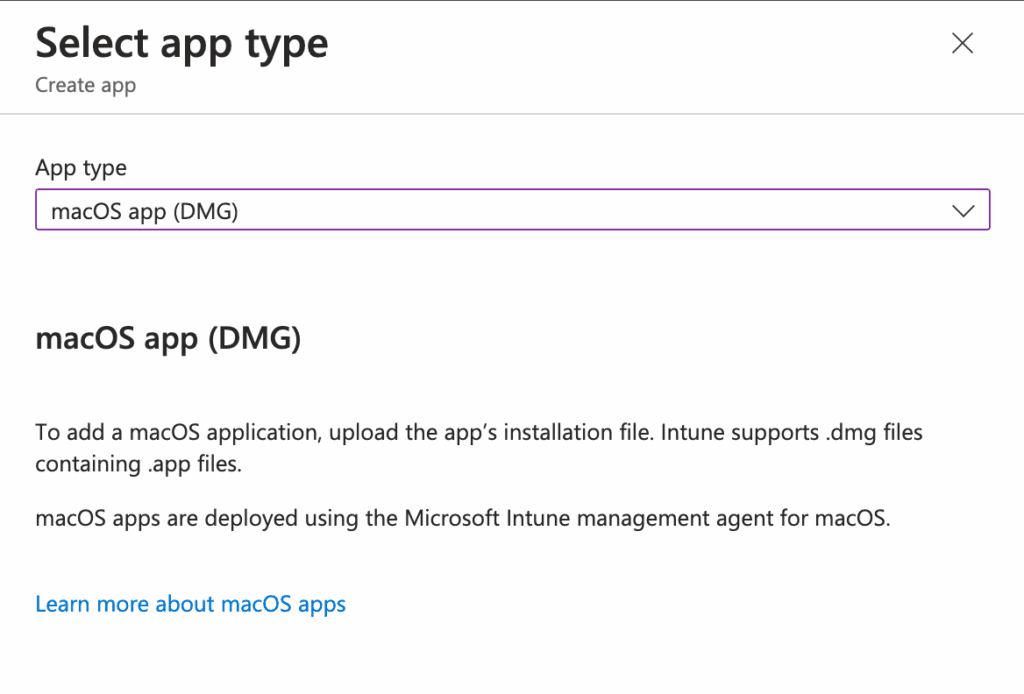 Deploy DMG Applications - App type selection 