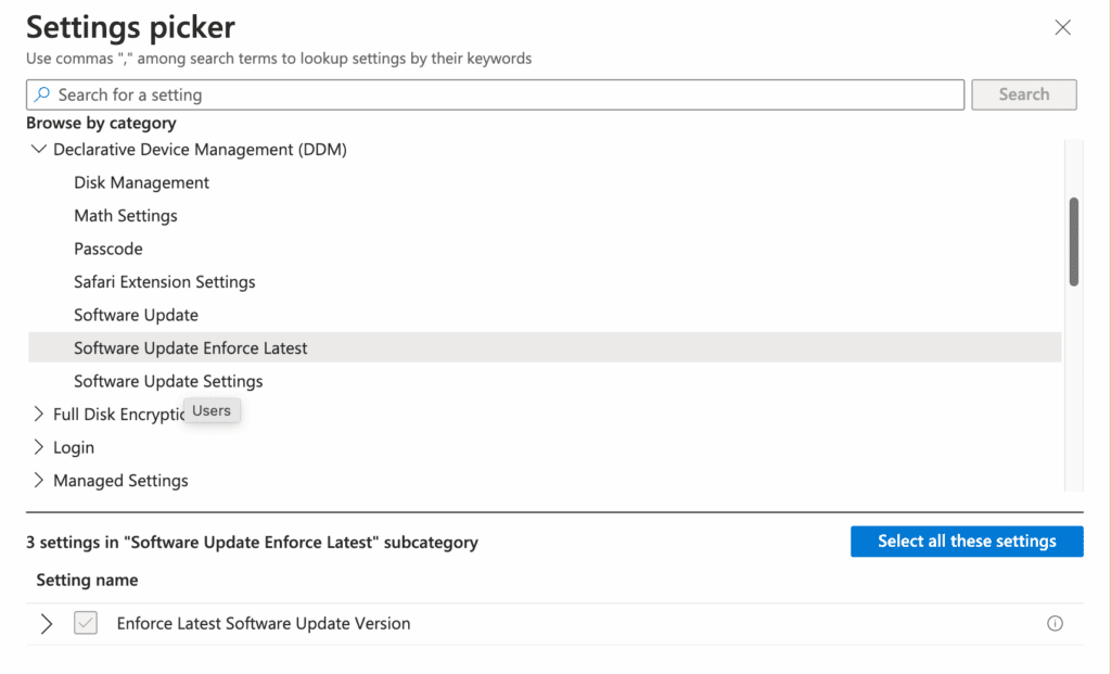 Declarative Device Management - Settings Picker