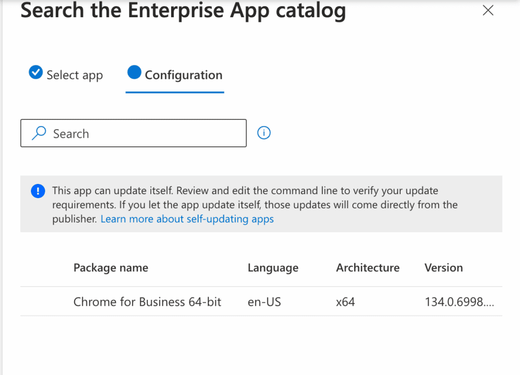 Intune Enterprise App Management - Chrome package