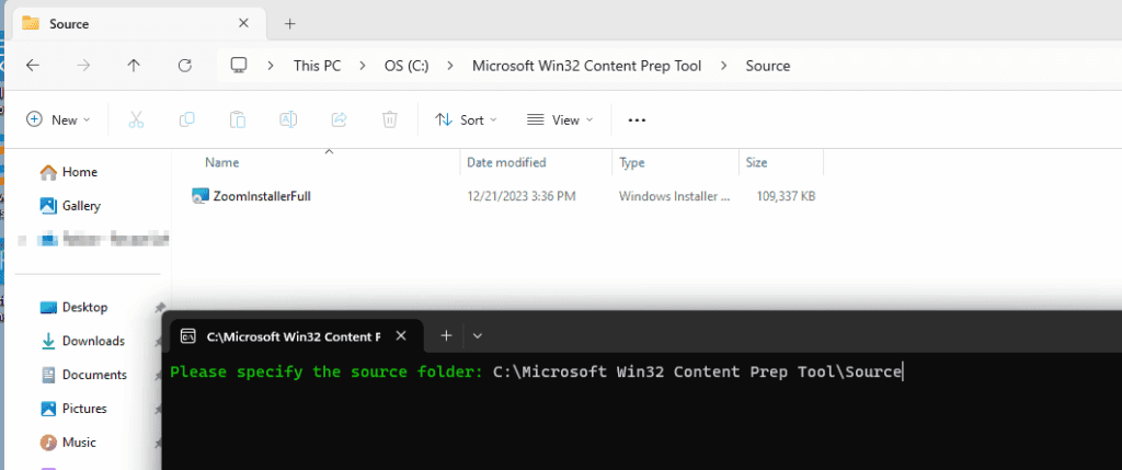 specify the Source folder