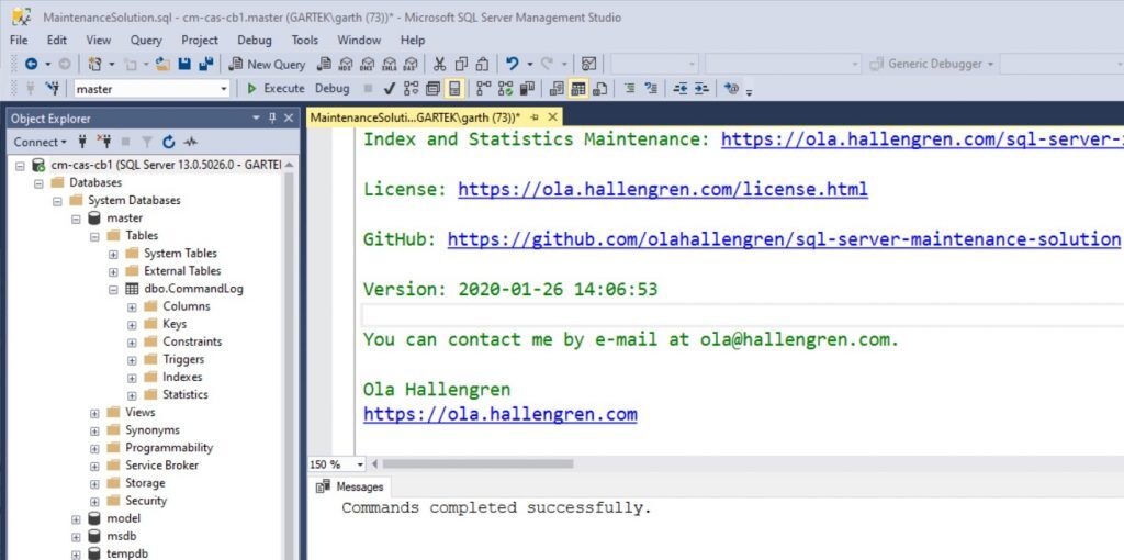 Commands Completed Successfully Message