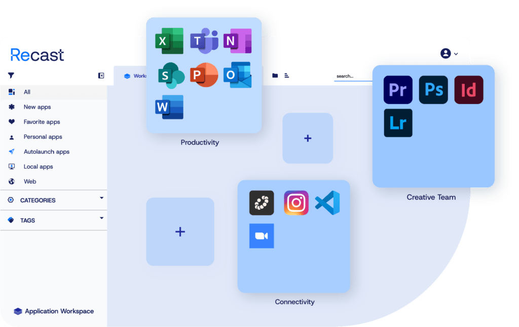 decorative image that mimics some of the UI from Application Workspace by Recast
