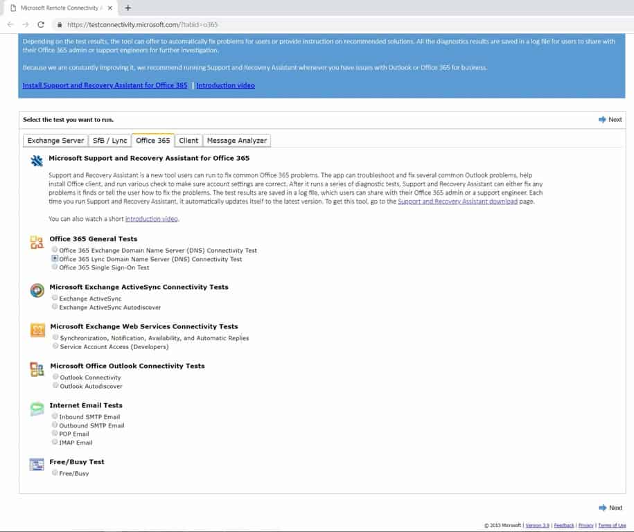 Moving DNS Servers - Office 365 Lync DNS Connectivity Test