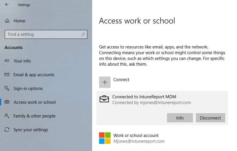 Remove Intune - Access Work or School