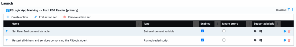 FSLogix App Masking with Microsoft - Foxit action set