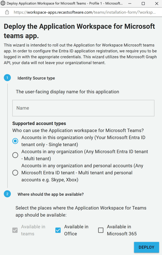 Application Workspace 4.3 - Teams Wizard