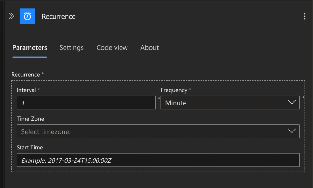 Azure Logic Apps - configure interval parameter 