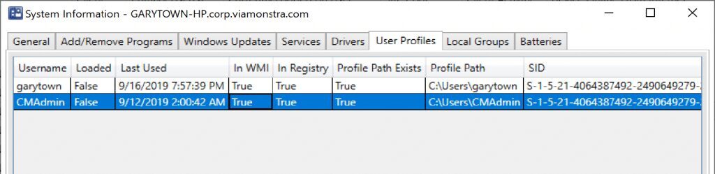 User Profiles Tab shows a list of all profiles.