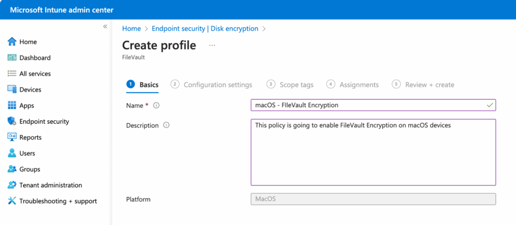 Enable FileVault - Create Profile