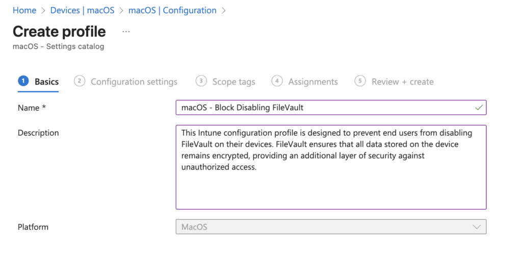 macOS Security Controls - Profile Description