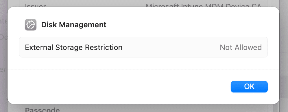 macOS Security Controls: External Storage Not Allowed