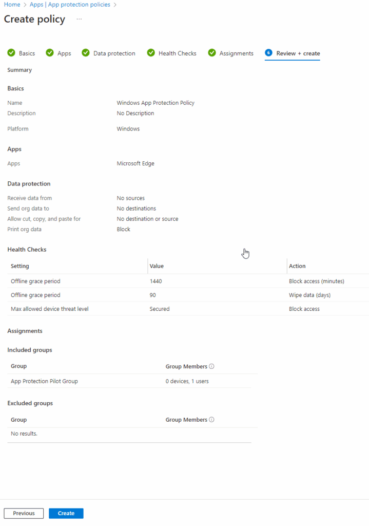 Review and create app protection policy