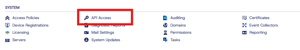 Screenshot showing to click on API Access in the Manage part of the portal as part of demoing the Application Workspace PowerBI Reporting Template