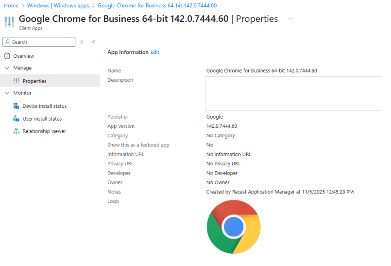 Intune Environment - Chrome Properties