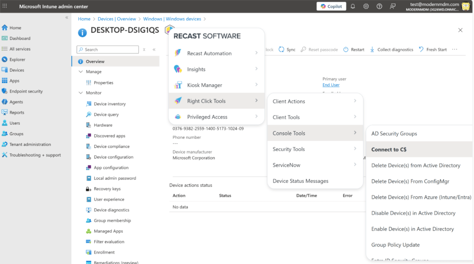File Sharing for Entra-Joined Devices - Right Click Tools Connect to C$