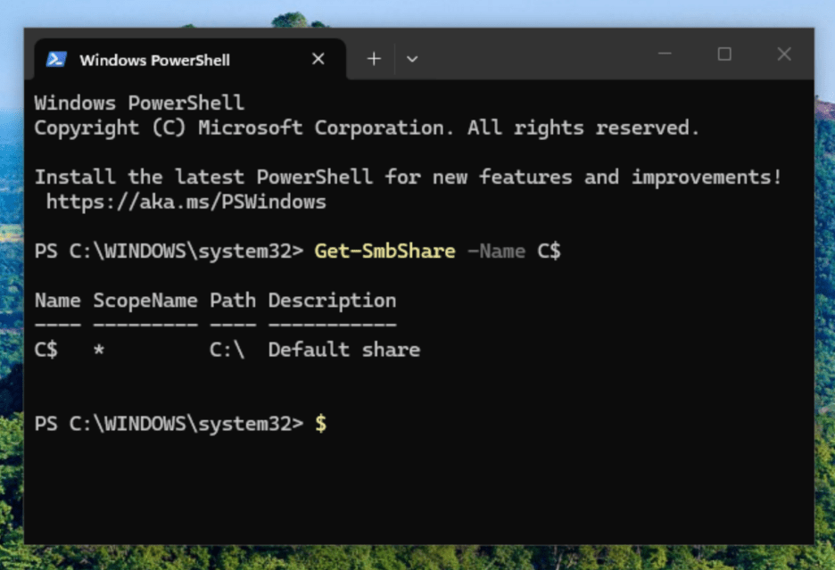 File Sharing for Entra-Joined Devices - PowerShell Get-SmbShare Results