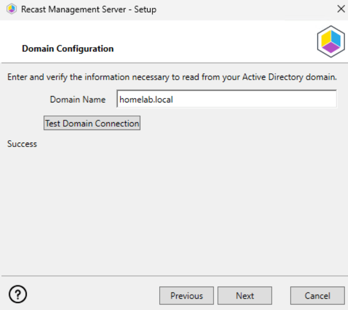 Installing Recast Management Server - Domain Configuration
