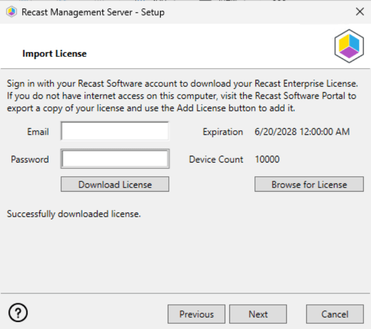 Installing Recast Management Server - License Import