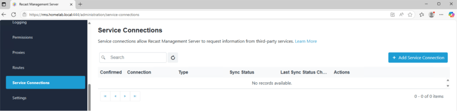 Recast Management Server Configuration - Service Connections