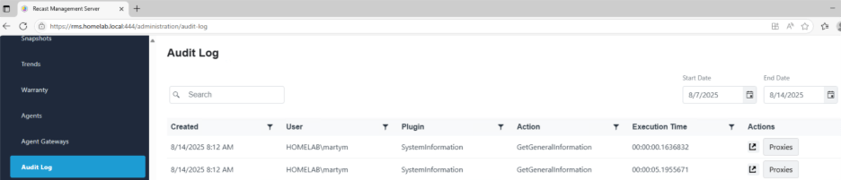 Recast Management Server Configuration - Audit Log