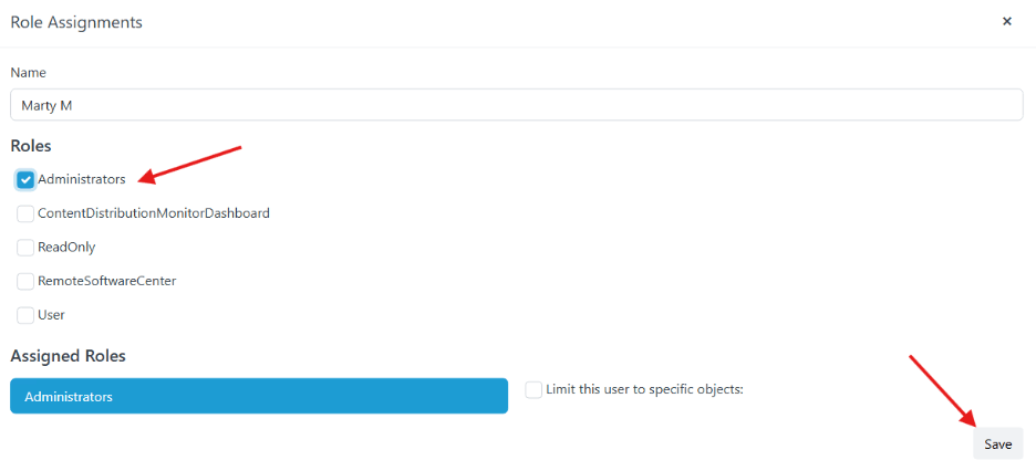 Recast Management Server Configuration - Role Assignments