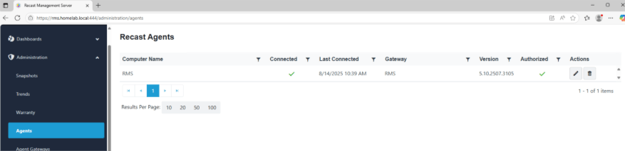 Recast Management Server Configuration - Agents