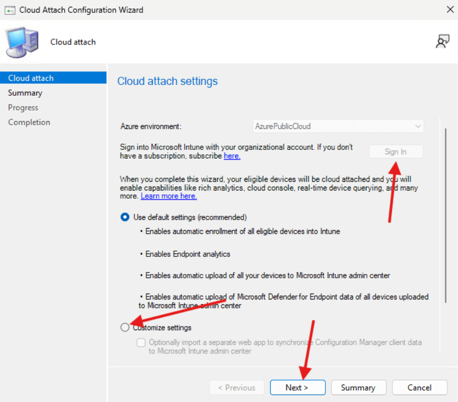 Cloud Attach - Settings