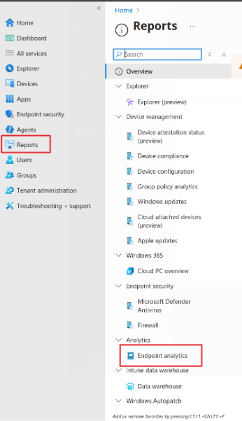 Intune Advanced Analytics - Endpoint Analytics Reports